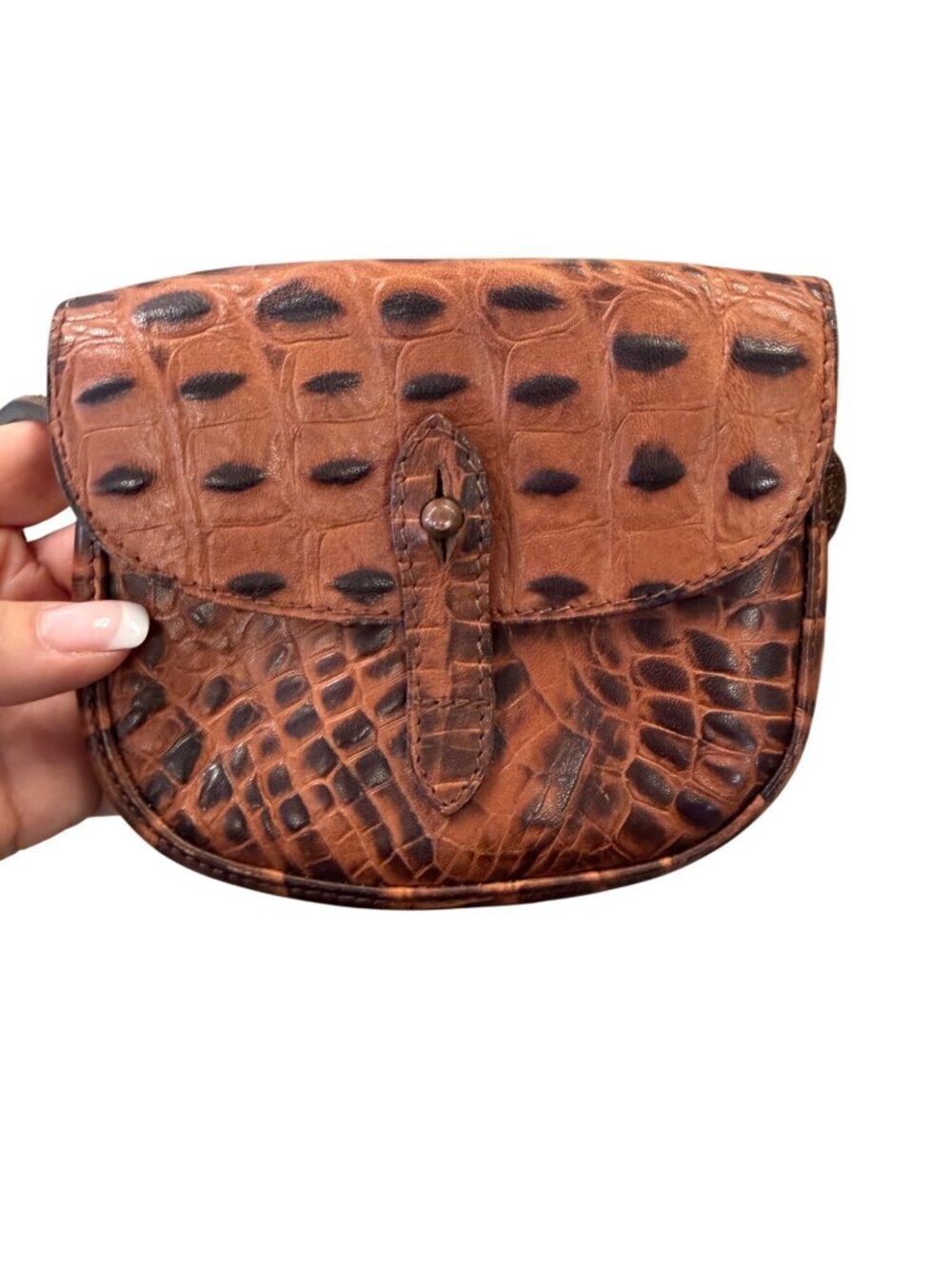 Banana Republic Womens Crossbody Belt Bag Croc Embossed Leather Brown Vintage
